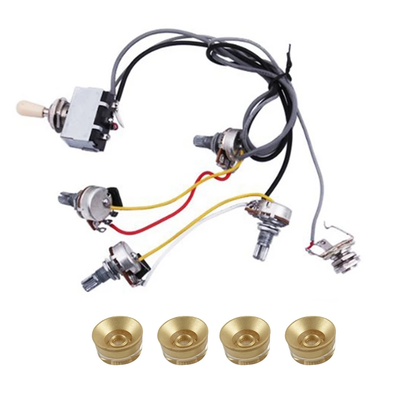 Guitar Wiring Harness Prewired 2 Volumes 2 Tones 4-500K Pots For LP Guitar & 4 Pcs Electric Guitar Control Speed Knobs