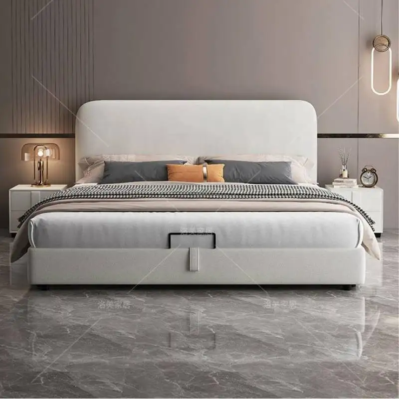 Europees houten hoofdeinde tweepersoonsbed Grijs Designer Full Size Frames Tweepersoonsbed Slaapkamer Kingsize verlicht 2-persoons meubelen