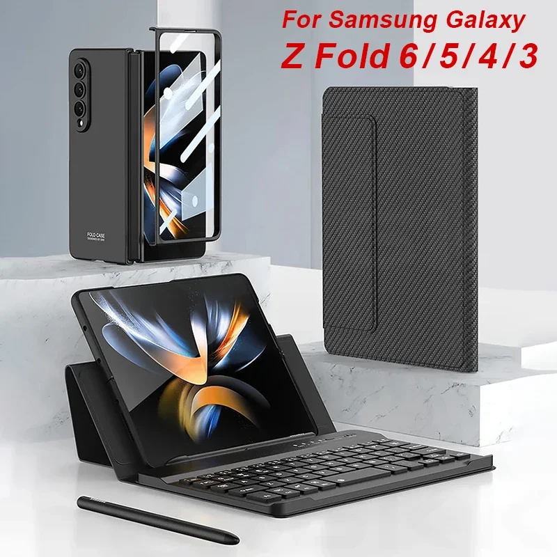 

RICKE кожаная складная клавиатура-подставка для Samsung Galaxy ZFold 6 5 4, беспроводная Bluetooth-клавиатура с подставкой, слот для ручки, жесткий чехол