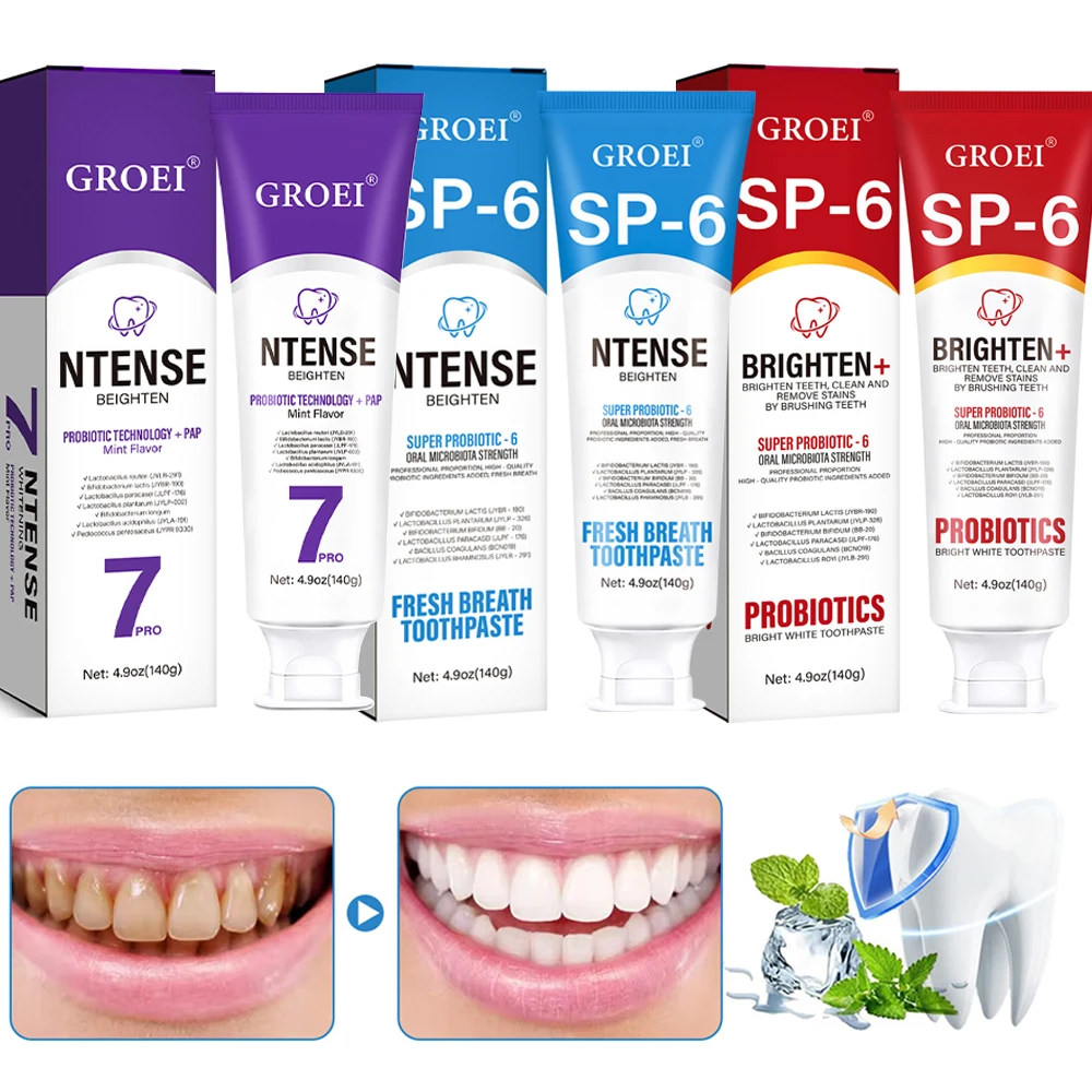 

SP-6 Toothpaste Cooling Fresh Breath 7-Pro Whitening Toothpaste Bundle Oral Health Fluoride-Free Safe for Enamel Deep Whitening