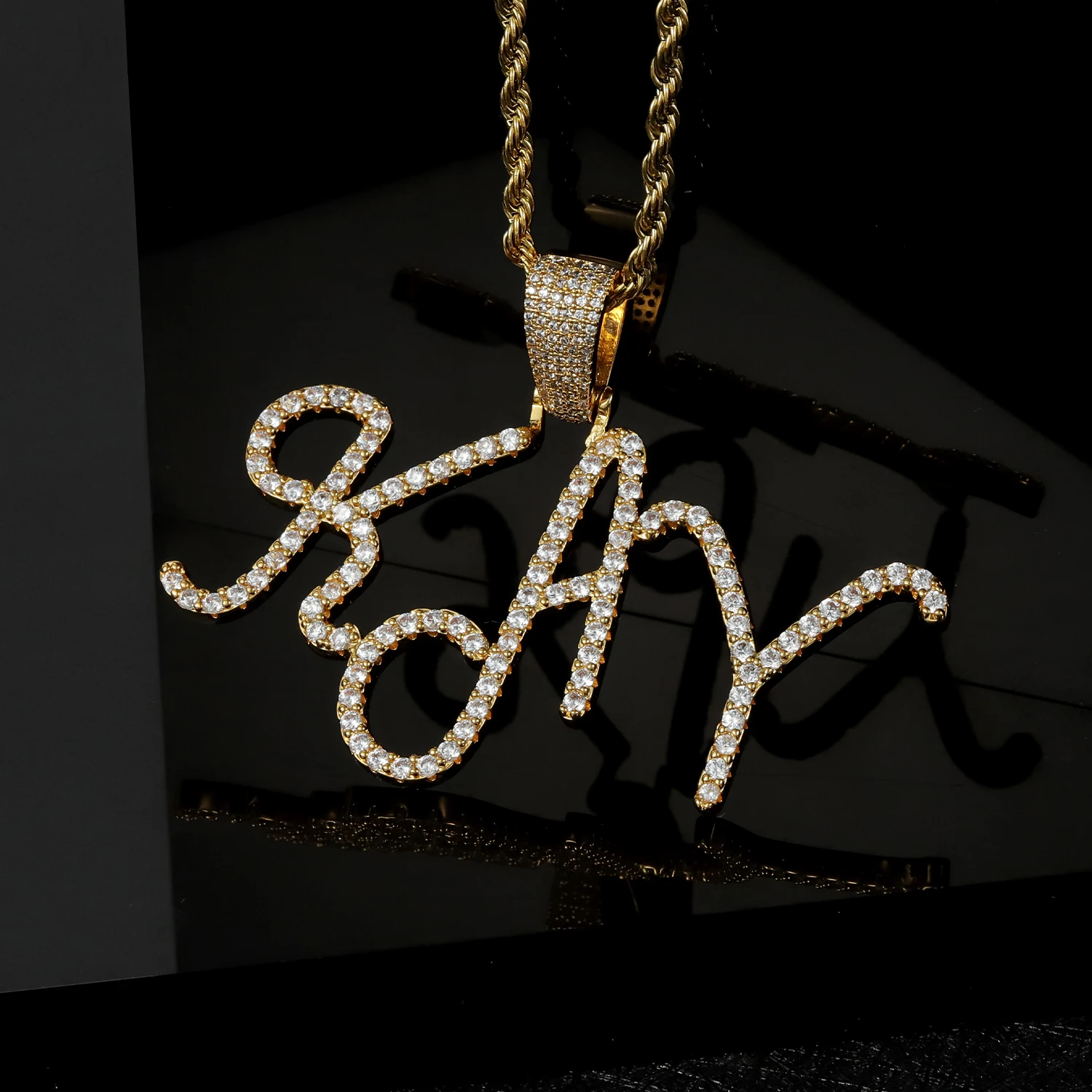 Qitian Hip Hop Letter Necklace For Women Custom Cursive Font Pendant Iced Out Full Rhinestone Necklaces Jewelry Christmas  Gift