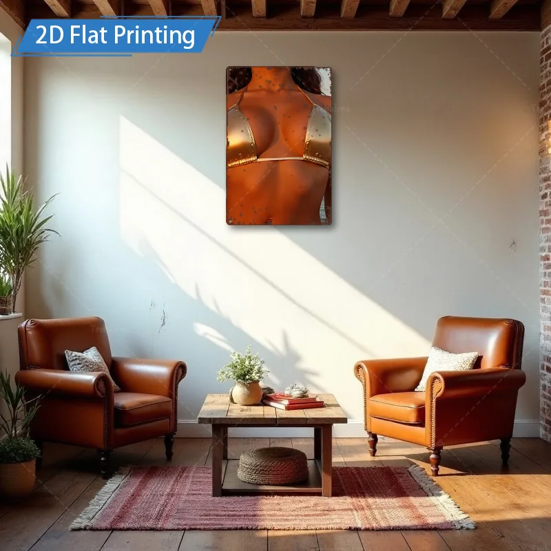 1pc Metal Sign, 4x16inch Modern Abstract Orange Artwork for Living Room Decor - 2D Flat Printing Metal Wall Art