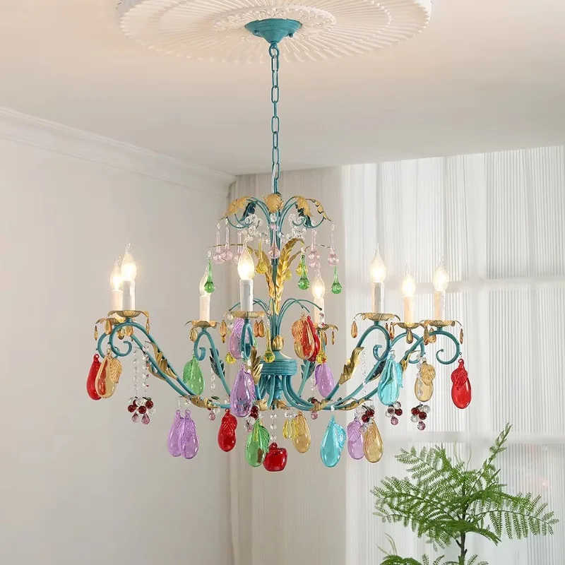 French Murano Colored Lights Wrought Iron Antique Living Room Chandeliers Dining Rooms Bedrooms Vintage Candle Lighting