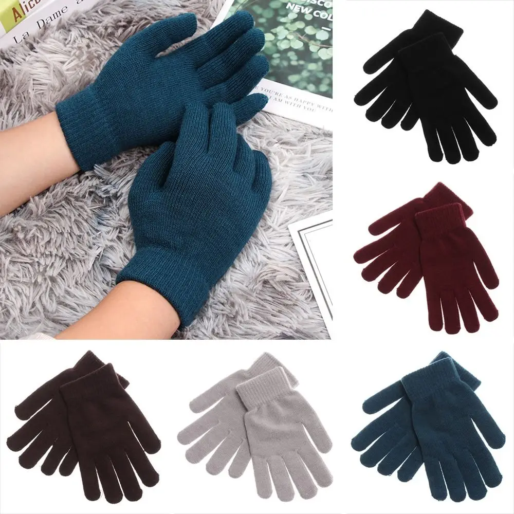 Thicken Full Fingered Gloves Winter Warm Thermal Wrist Warmer Ribbed Knitted Gloves Lining Women Men Mittens Daily Wear