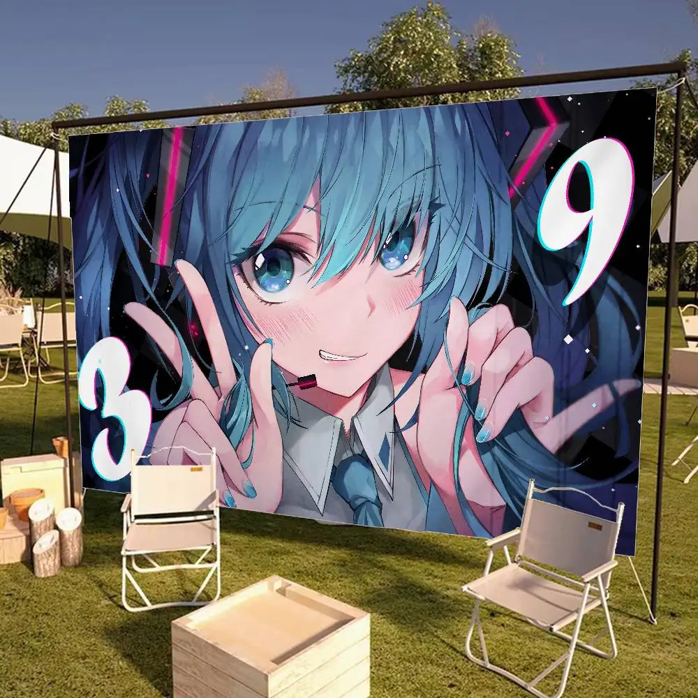 Girl Cartoon H-Hatsunes M-Miku Creative Pattern Hanging Flag Polyester Printed Banner Hand Pulled Flag