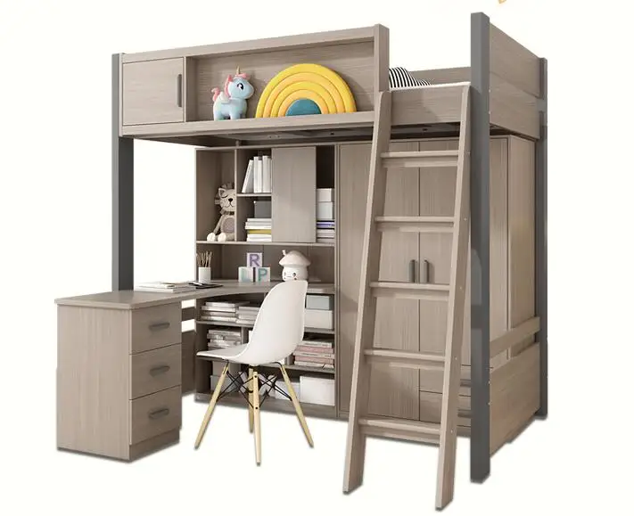 Bed and table small family children's high and low bed upper and lower bed with desk integrated staggered