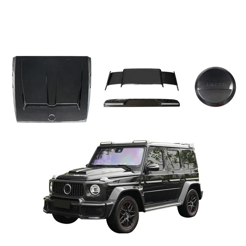 Car Exterior Parts W464 Dry Carbon Fiber Engine Hood RoofLights for  G Class W464 Rear Spoiler Spare Cover