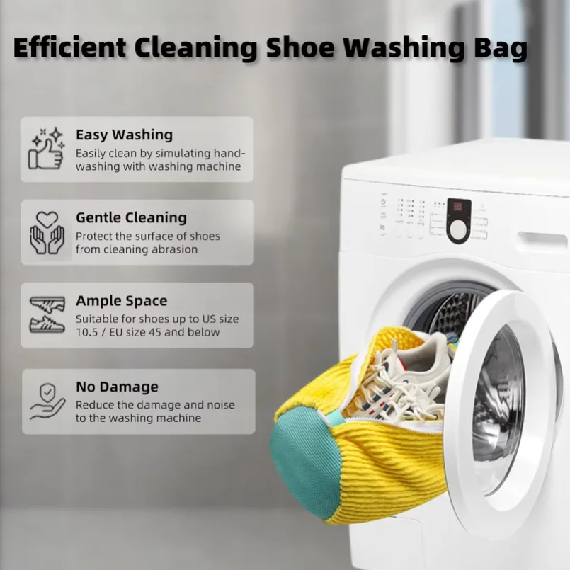 Durable Mesh Shoe Wash Bag with Zipper Rich Fluff Inside Protects Sneakers Casual Shoes in Washer Dryer Travel Storage Organizer
