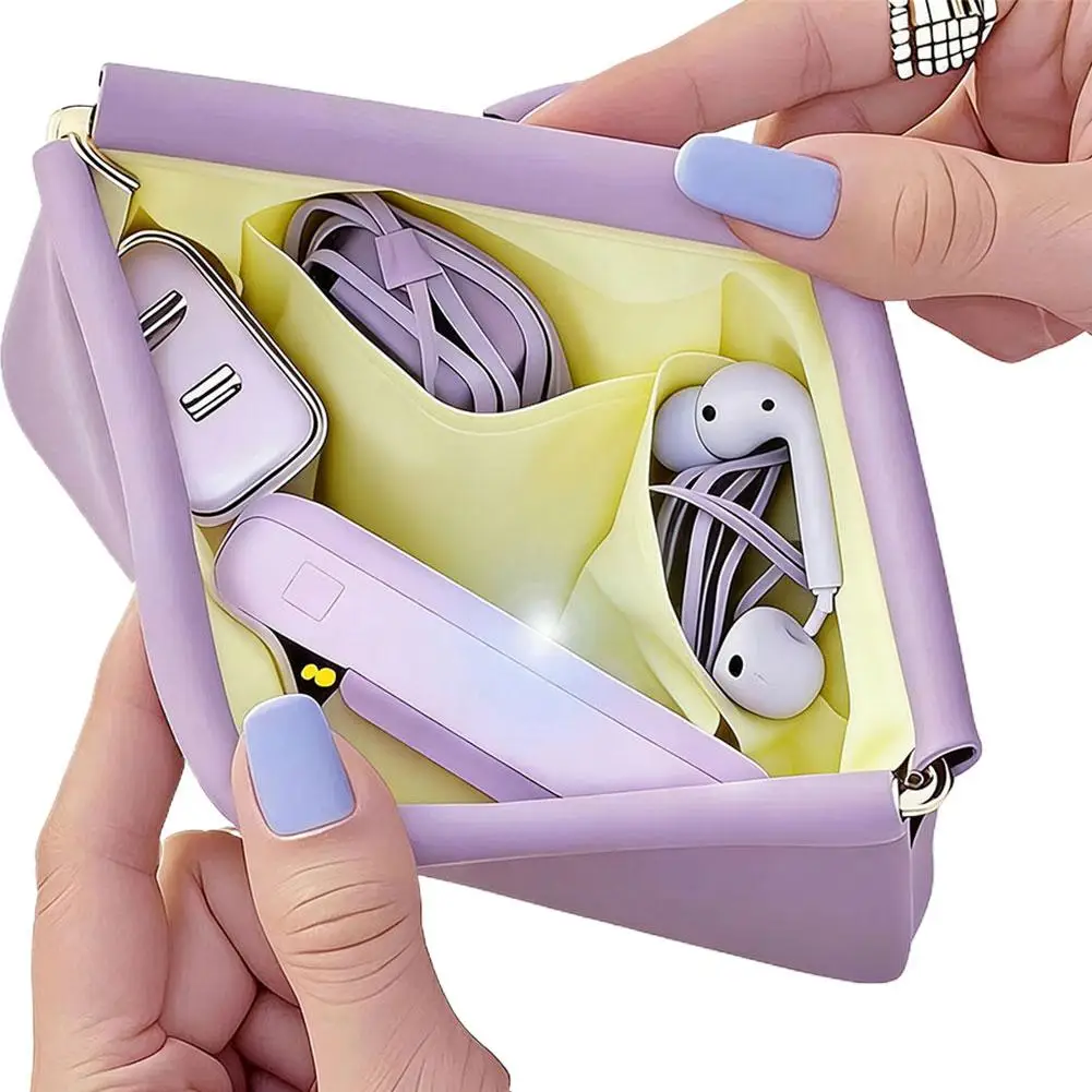 Waterproof Foldable Cosmetic Case - 11-13cm Multi-Layer Organizer for Lipstick & Makeup, Portable for Travel (White/Black/Purple