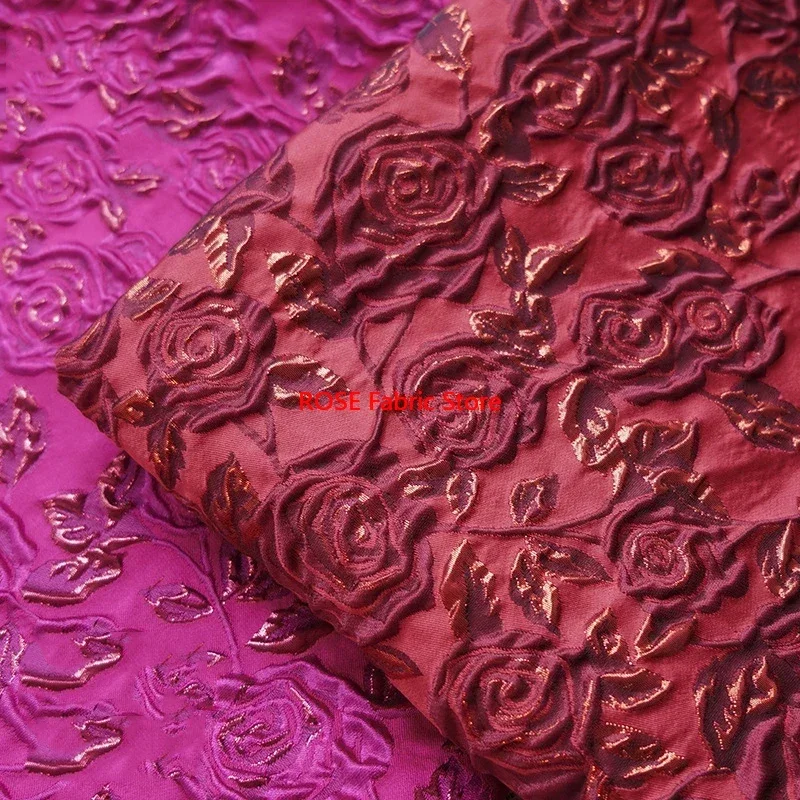 

1 meter Gold Silk Embossed Rose Jacquard Fabric Women's Dress Fluffy Skirt Vest Luggage Bag Decorative Sewing Fabric