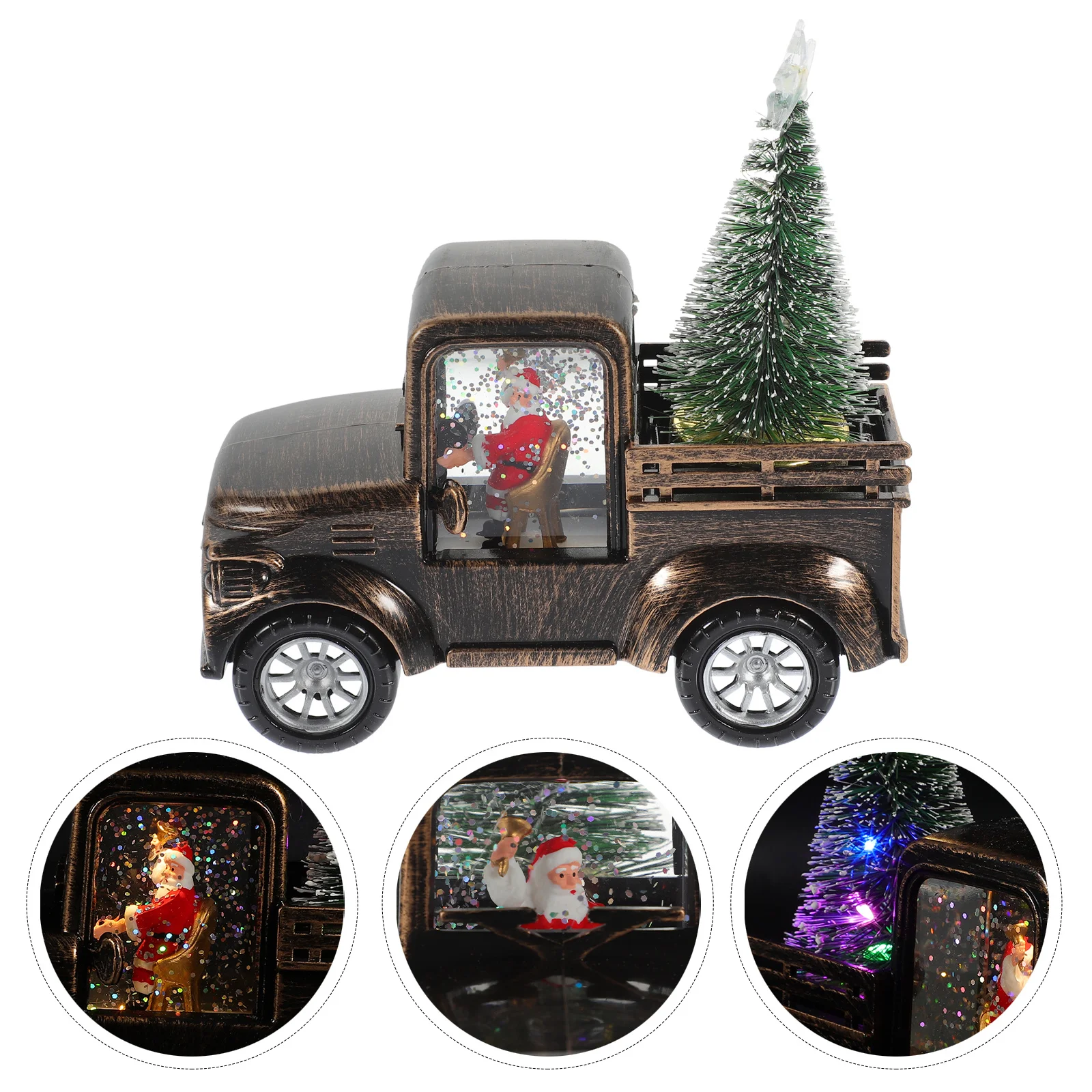 

Mini Santa Claus Christmas Scene Prop with Glowing Tree Operated Light for Desk Shelf Home Office Holiday Decor Xmas