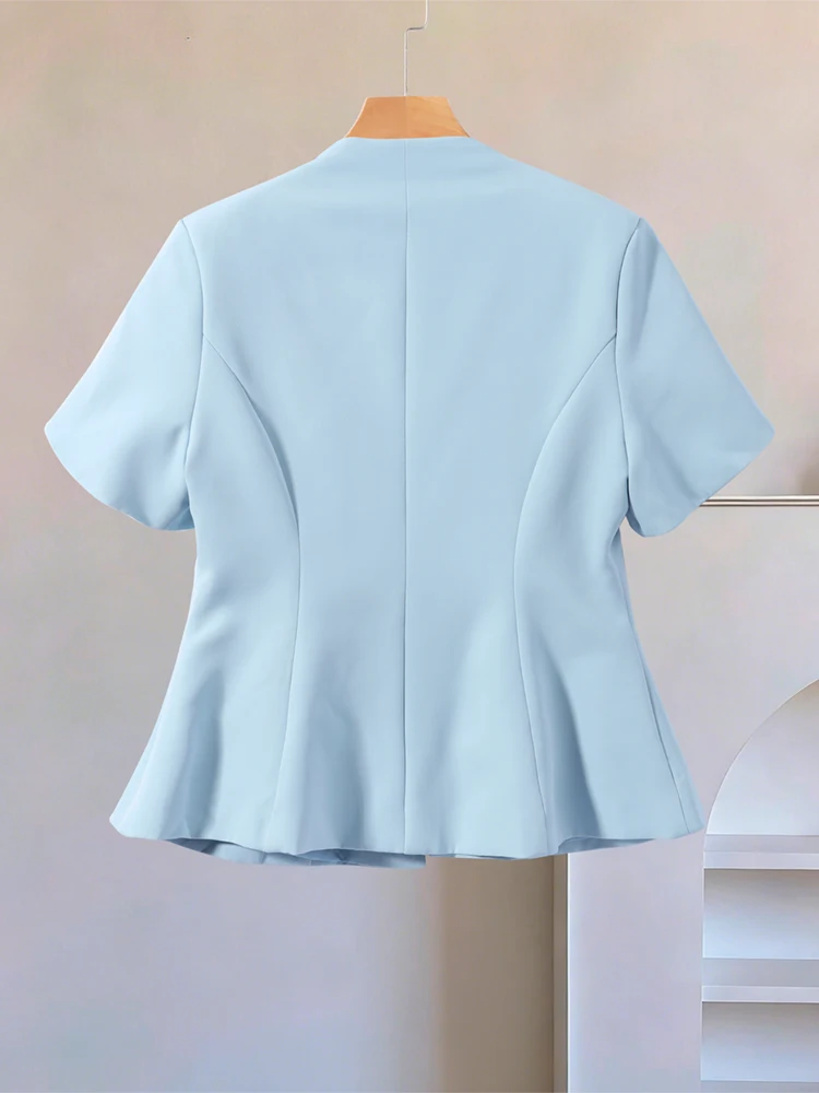 Puffärmel-Oberteil mit Froschknöpfen und Taillenschnürung für Damen, Vintage-Stehkragen, Kurze Ärmel, Rüschen, Schlankes Top, Modische Damenmode, Neue Streetwear – Detail 7