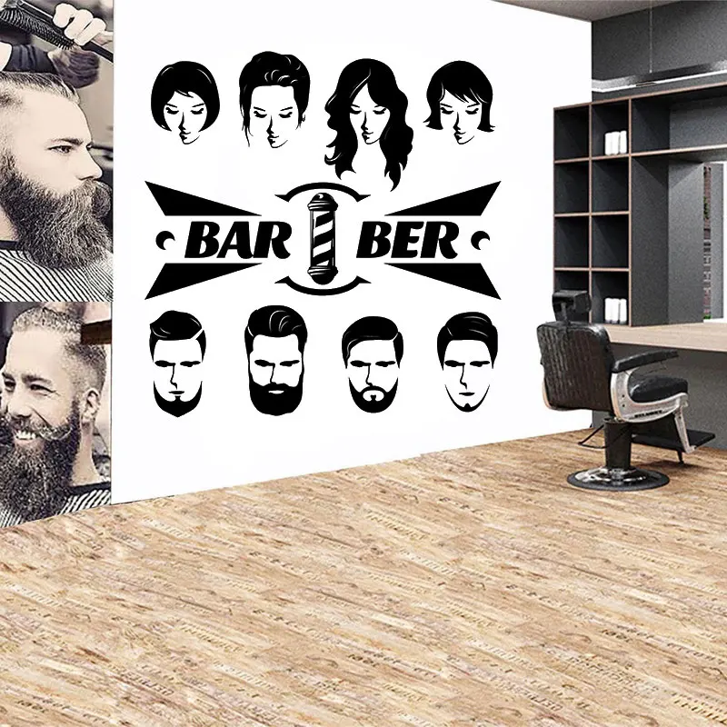 

High quality barber shop men's and women's hairstyle logo stickers, fashionable decorative wall stickers for barber shops, lf25