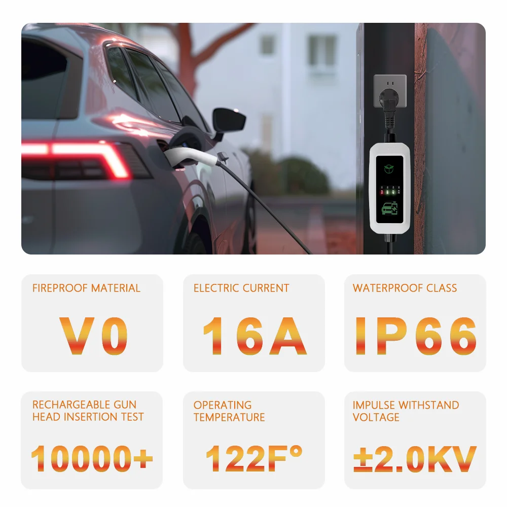شاحن محمول EV Type2 / GB/T موصل قابس 16A 3.5KW Type1 5m محطة شحن صندوق الحائط للمركبات الكهربائية Hong Qi