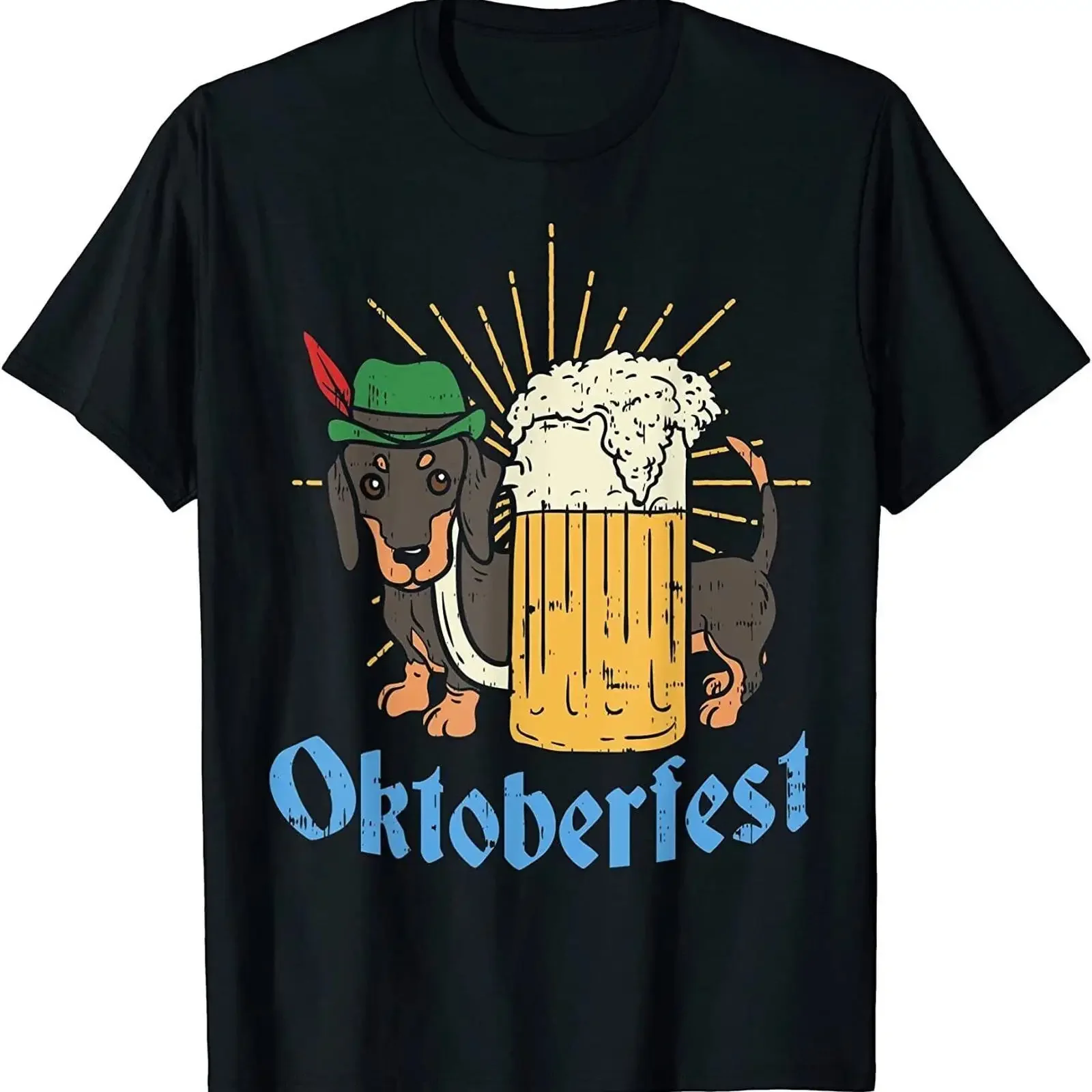 Camiseta divertida del Oktoberfest con diseño de perro teckel alemán bebiendo cerveza para hombre, ropa de diseñador vintage lavada y suave, versátil