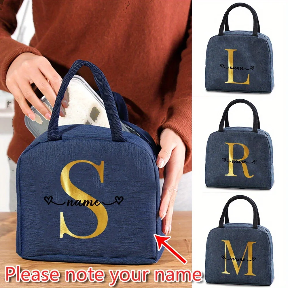 

Customized Insulated Lunch Bag Aluminum Foil Bento Bag Personalized Letter Pattern Insulated Lunch Box Portable Food Bag