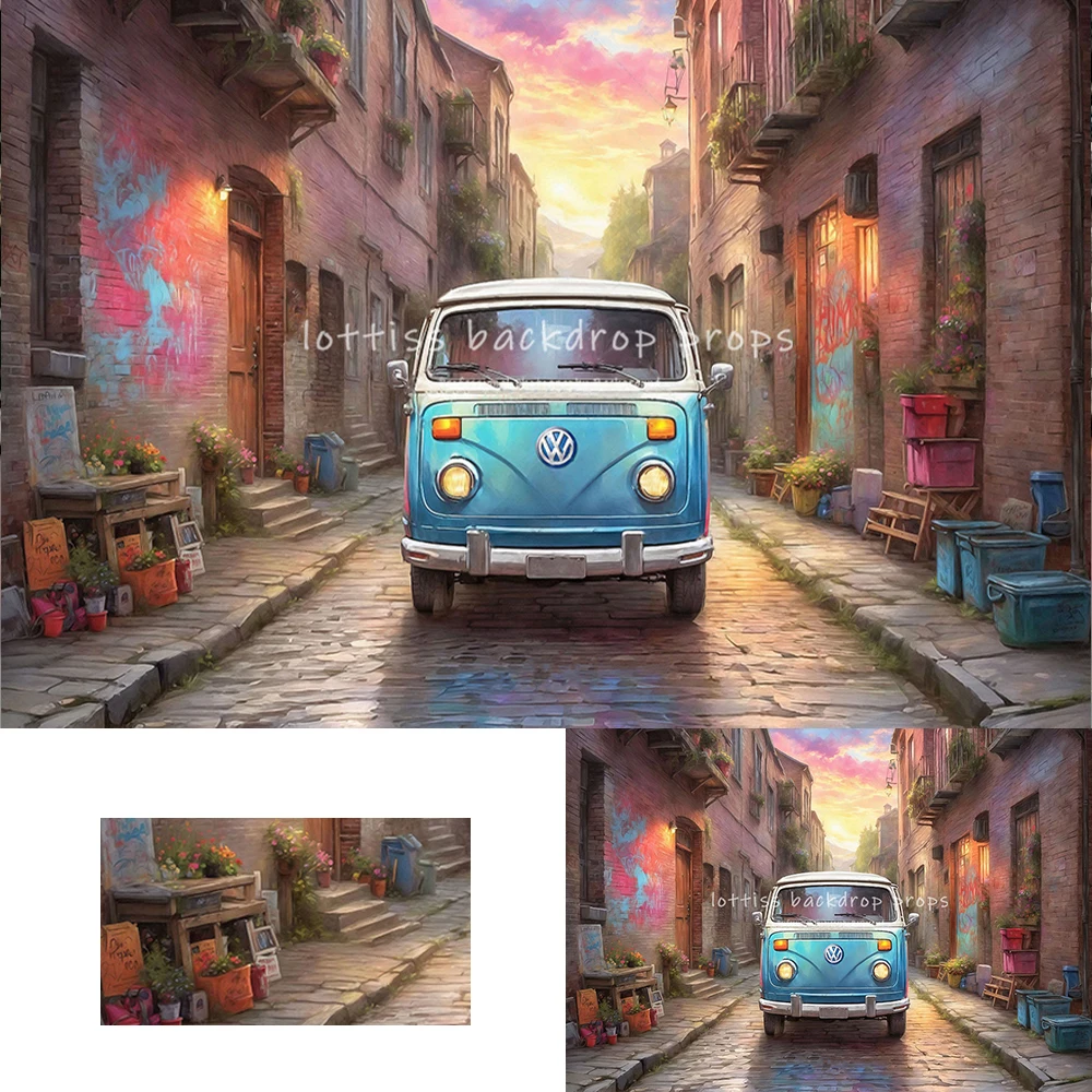 

Artistic Alley Car Backdrops Kids Baby Photography Props Child Adult Photocall Decors Sunshine Streets Photo Backgrounds