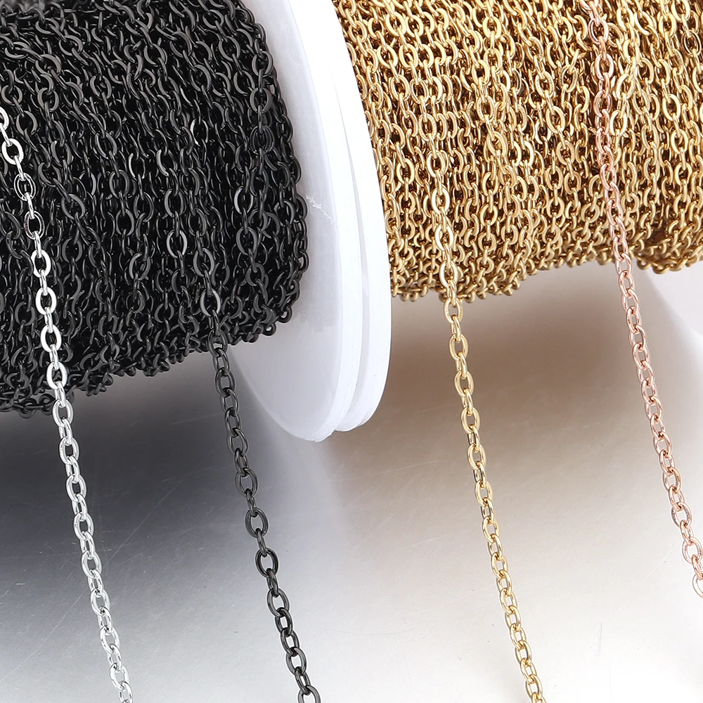 10 ياردة سلاسل الفولاذ المقاوم للصدأ السائبة عبر سلسلة سلك مسطح ربط سلسلة لصنع المجوهرات سوار ذاتي الصنع قلادة ملحقات السلسلة
