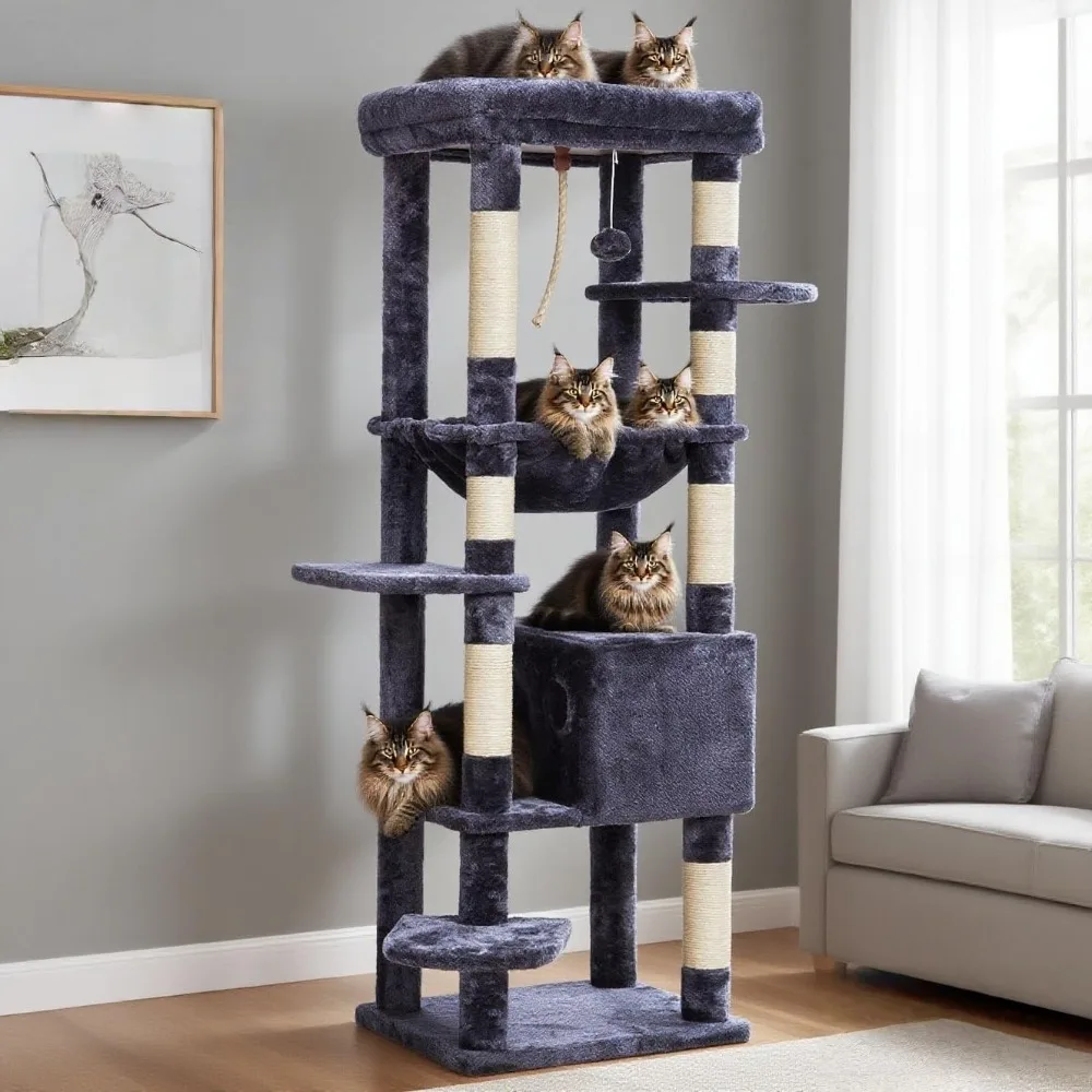 

Cat Tree for Large Cats 20lbs Heavy Duty, 60 inches XXL Cat Tower for Indoor Cats, Multi-Level Furniture Condo with Big P