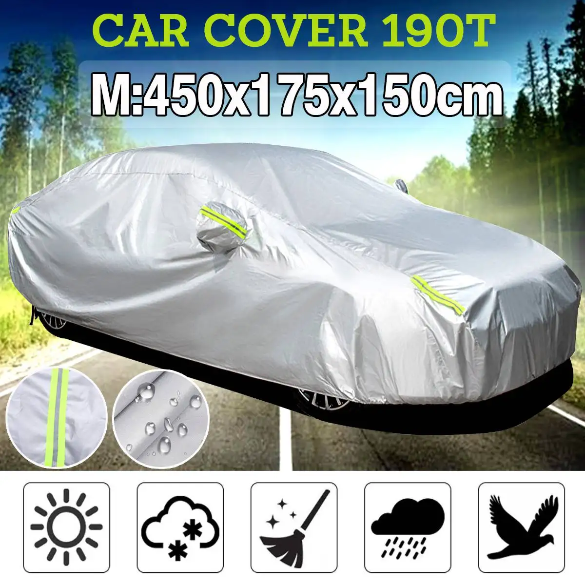 Universal 190T Full Car Cover Waterproof Anti-UV Dust-proof Outdoor Protection Auto Case Cover For VW/Toyota/BMW/Benz/Audi Sedan