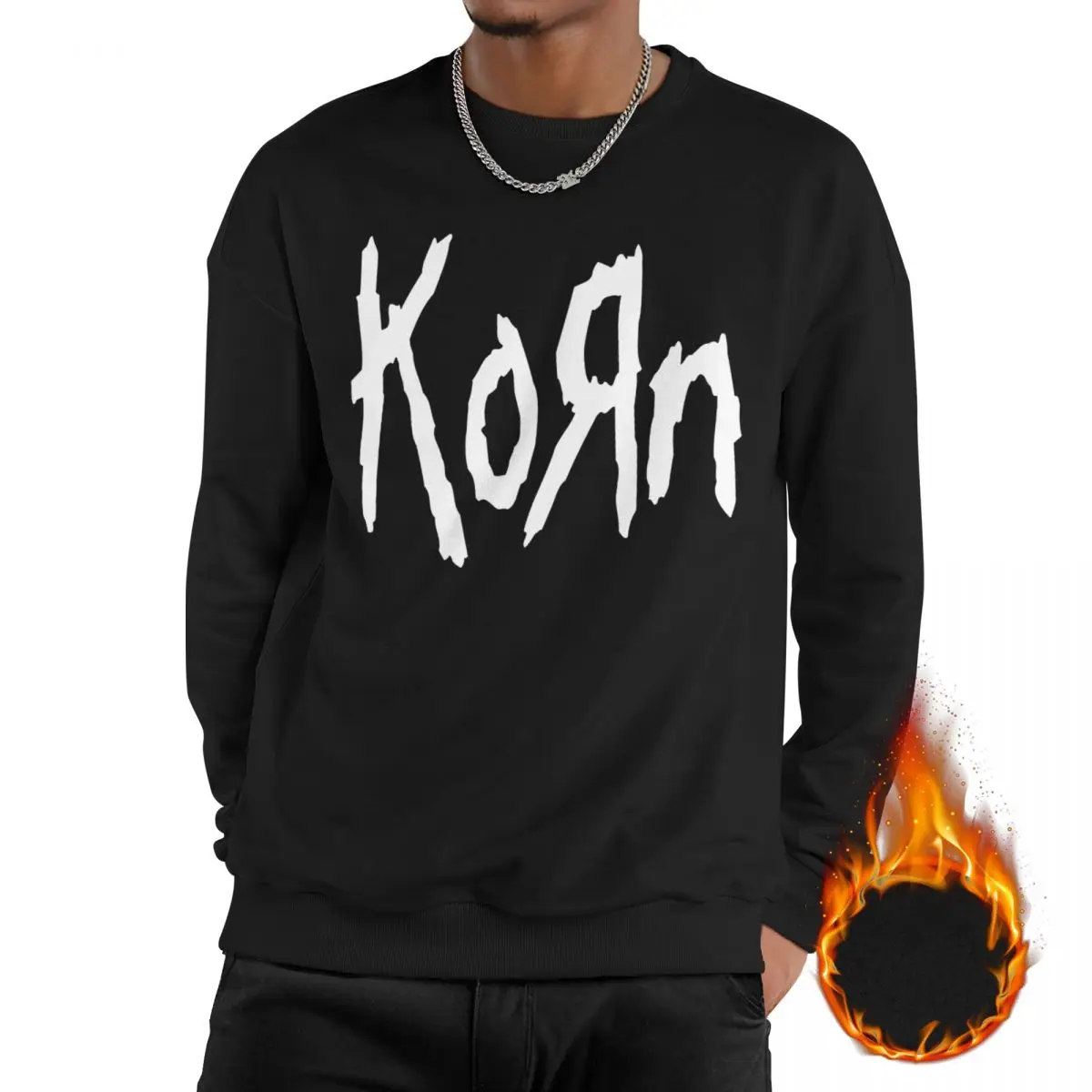 

Man Korn Band Logo Casual Long Sleeves Sweatshirts Fleece-Lined Nu Metal Pullover Crewneck Sweatshirt Hoodie