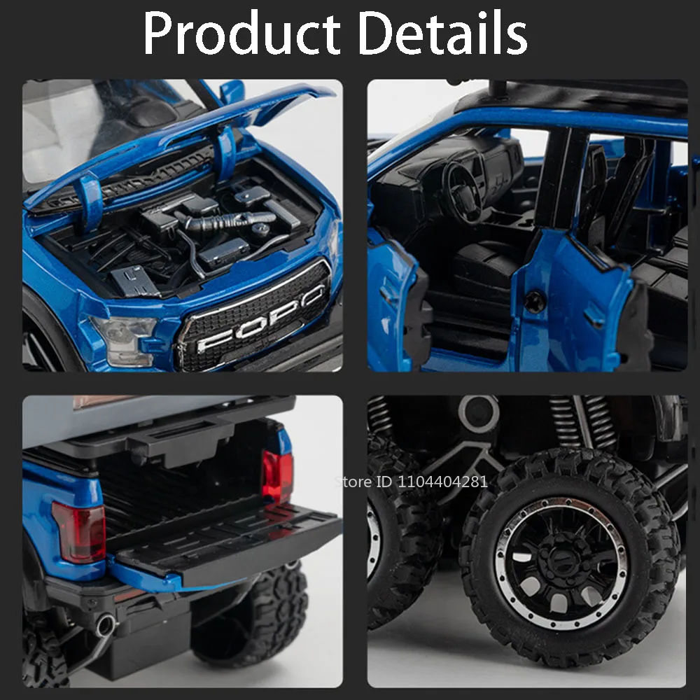 1:24 raptor f150 liga acampamento rv modelo diecast portas de carro aberto som luz puxar para trás veículo em miniatura presente aniversário das crianças