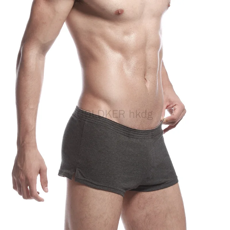 Grey Men Underwear Cotton Boxer Shorts Homme Running Workout Gym Active Shorts Sleep Bottom Solid Mid Waist Aro Pants