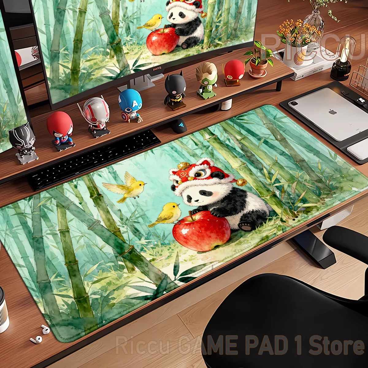 Mouse Pad Kawaii Panda Scenery Large E-Sports Mousepad Lock Edge Gaming Mouse Mat Office Non-Slip Rubber Computer Game Desk Mat
