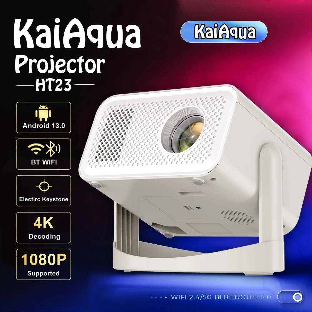 NEW KaiAqua 4K Android11 Projector 650ANSI Native 1080P Auto Focus & Keystone BT5.2 WIFI6 Allwinner H713 Portable 360° Rotate