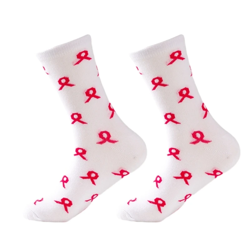 Calcetines tobilleros de algodón con cinta rosa para la pantorrilla, calcetín divertido para la concienciación sobre el cáncer de mama, novedad