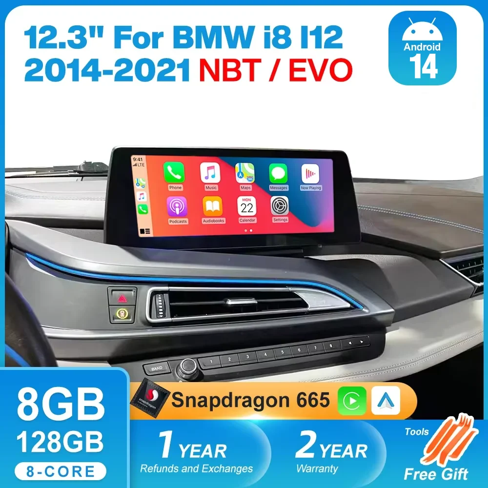 

Android 14 8+128GB CarPlay for BMW i8 I12 NBT EVO System 2014-2021 GPS Multimedia Player IPS Touch Screen Navi Auto Radio DSP