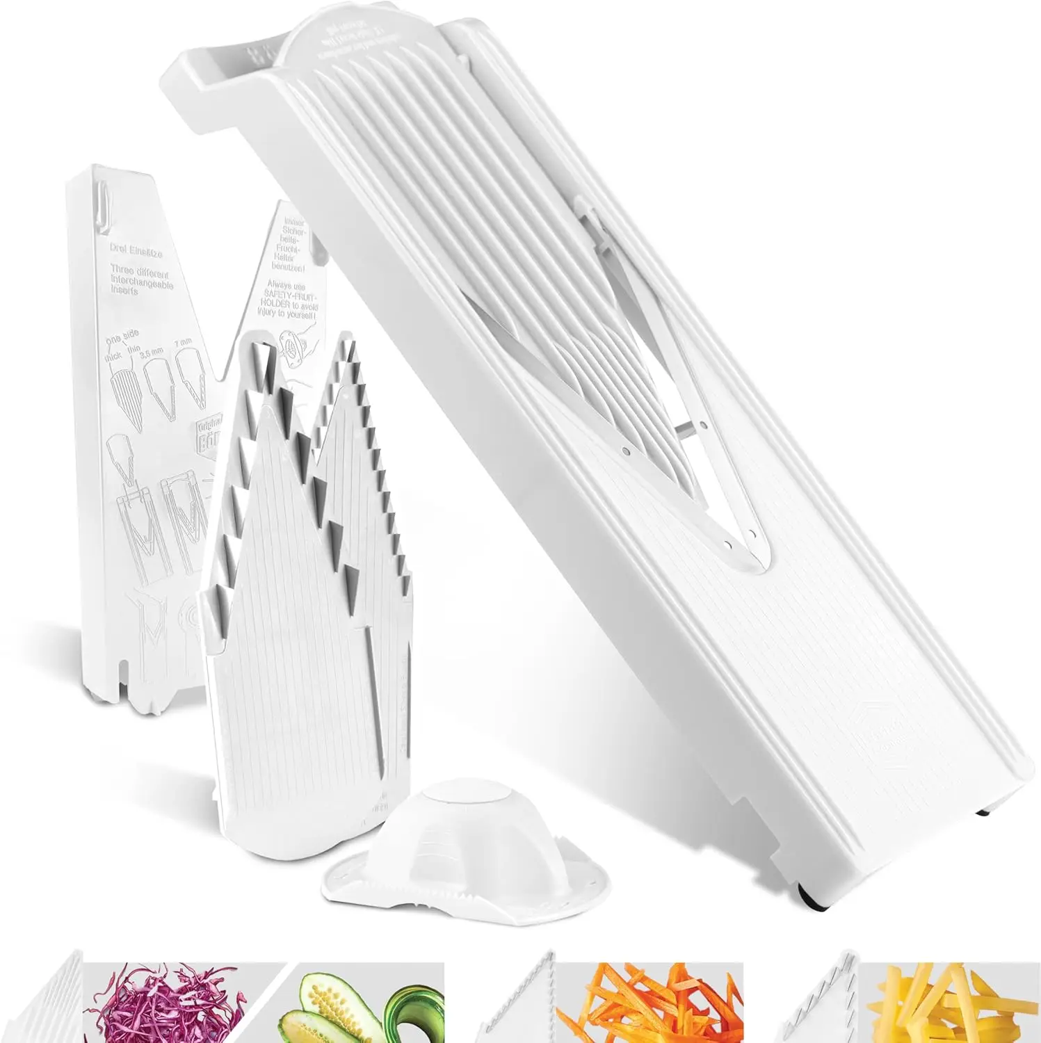 

V3 Mandoline Slicer Set with Safety Guard, Inserts, and Tray - Easy Vegetable Cutter for Kitchen (White)