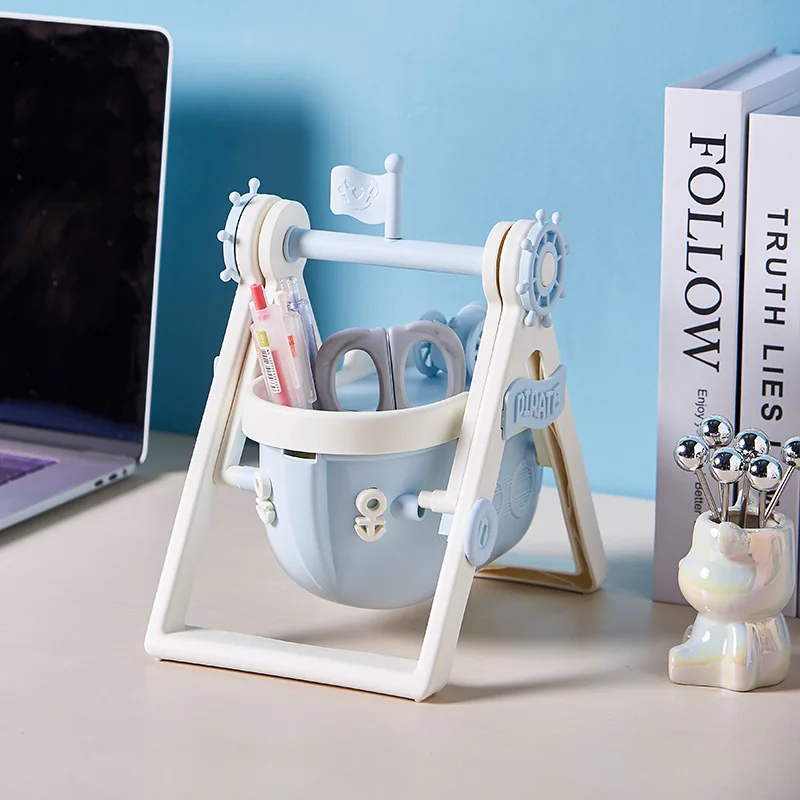 Nuovo creativo simpatico portapenne per nave pirata, decorazioni per il desktop, ornamenti, scatola di immagazzinaggio multifunzionale