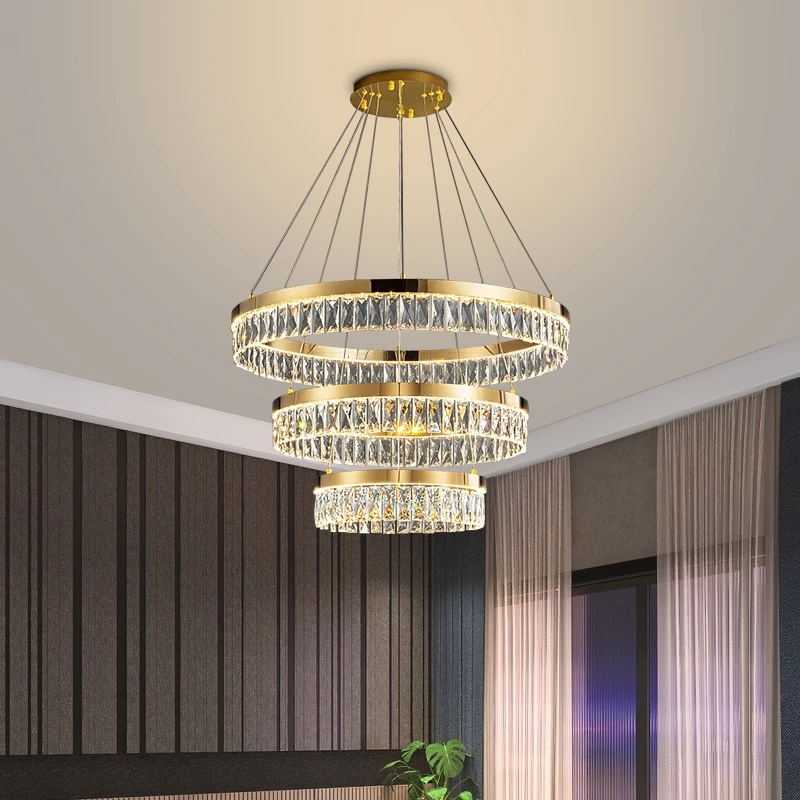 

TEMAR Modern Crystal Pendant Lamp LED Creative Luxury Round Rings Chandelier Light Home Decor For Living Dining Room