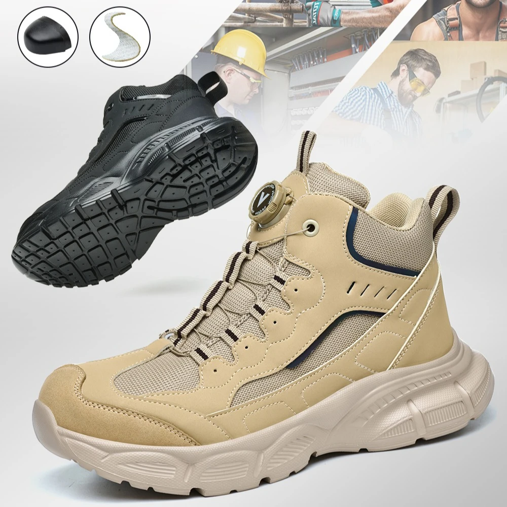 Men's High Top Safety Shoes Cozmfortable Steel Toe Shoes Anti Smashing and Anti Piercing Work Shoes Lightweight Hiking Sneakers
