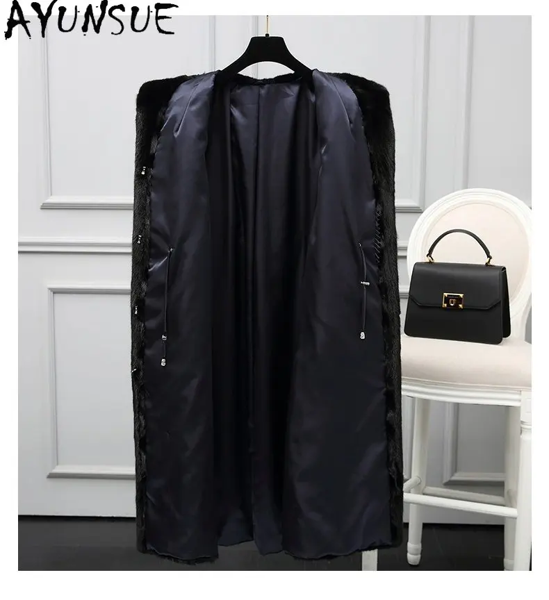 AYUNSUE Natural Mink Fur Coat Women Clothes 2025 Luxury Real Fur Coats Female Mink Winter Jacket Hoodie Шуба Женская Long Style