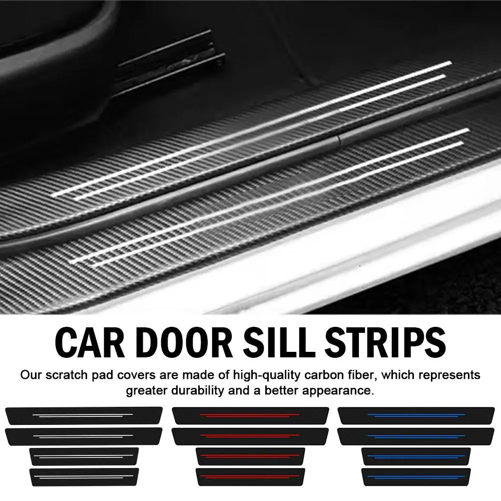4pcs Universal Carbon Fiber Leather Car Door Sill Protection Film DIY Paste Waterproof Anti Scratch Strip Car Sticker Protect - view 2
