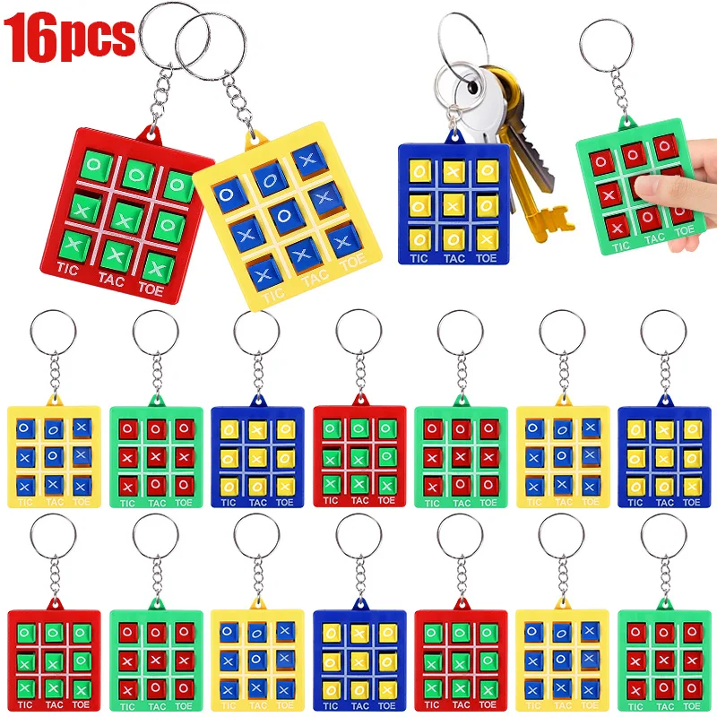 4-16pcs Tic Tac Toe Game Keychain Kids Educational Toy Birthday Party Favors for guest Goodie Bag Pinata Filler Classroom Prizes