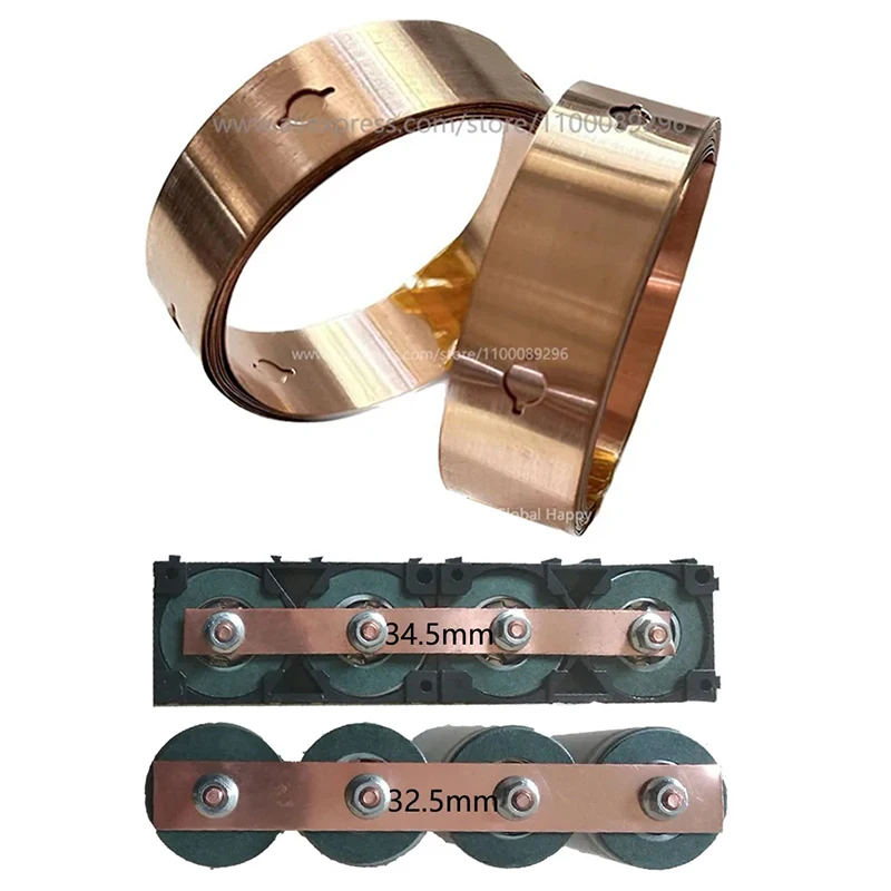 5m T2 pure copper tape for 32650/32700lifepo4 battery connection 0.2mm thick 10/15mm wide 32.5/34.5mm hole spacing