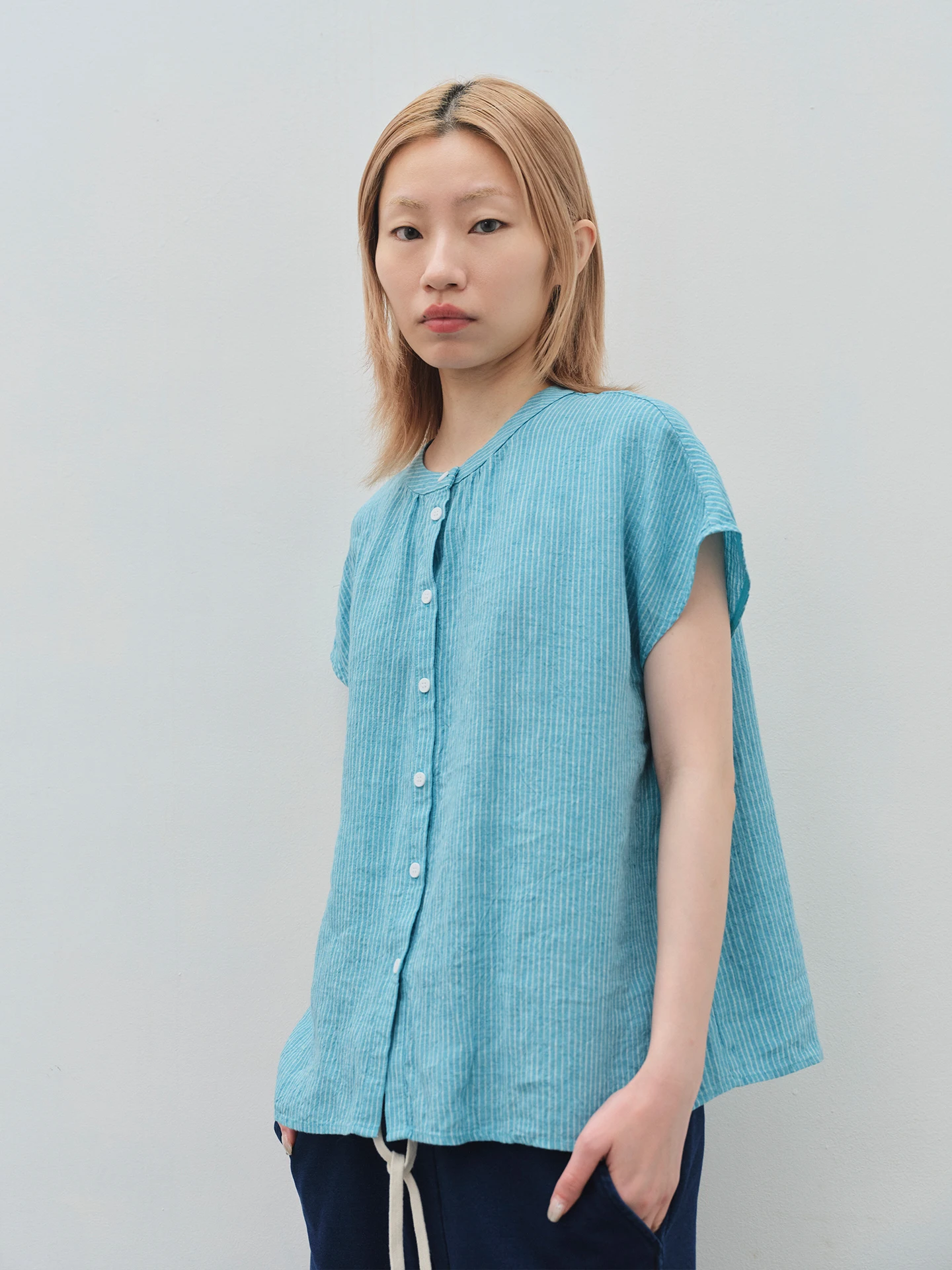 

Loose Women's Short Sleeve Shirt French Linen Small Collar Spring Summer New Style Striped Pattern Casual Comfortable Top