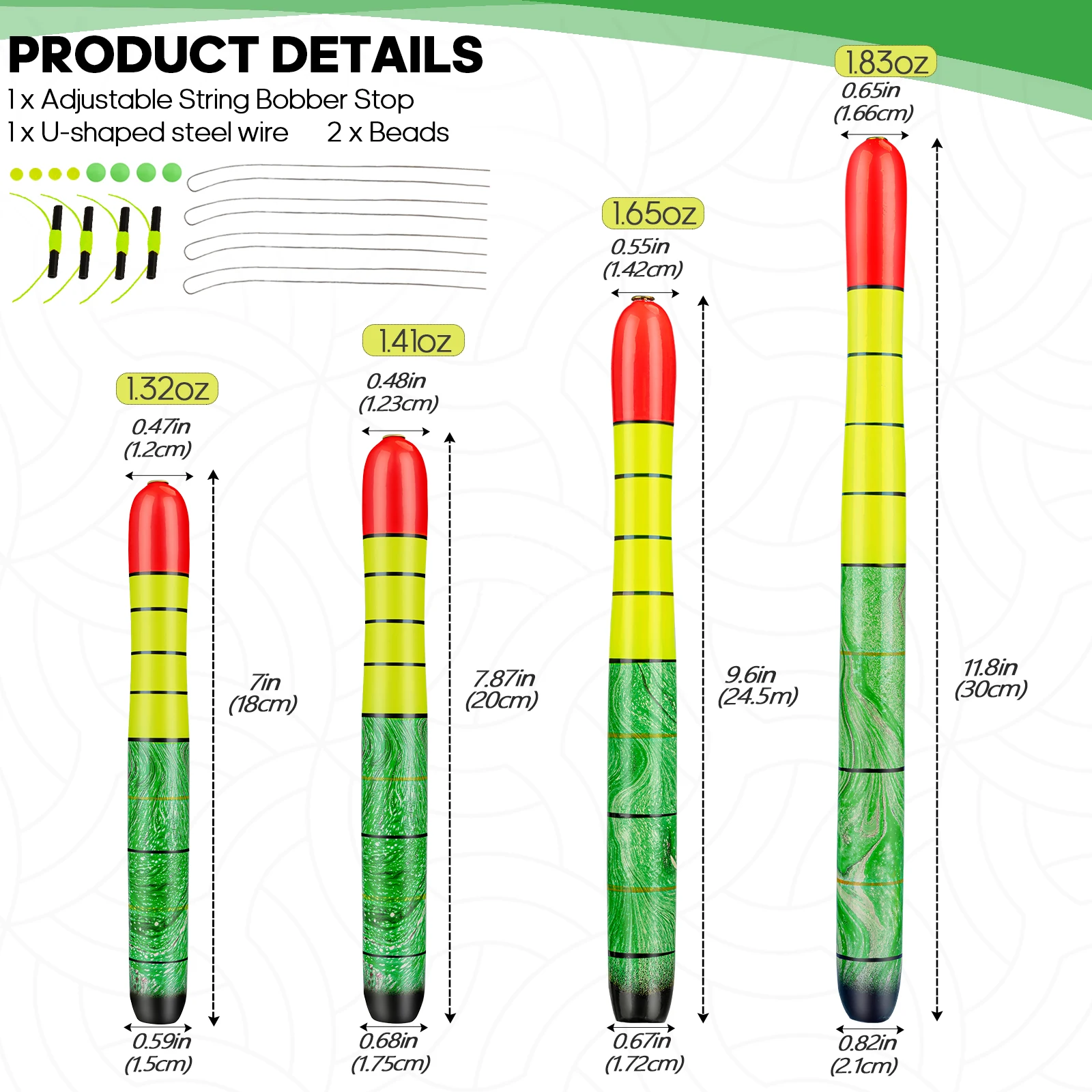 Qualy 3pcs Fishing Catfish Floats Balsa Wood Weighted Pole Float Slip Bobber High Visibility Fishing Bobbers Buyos For Catfish