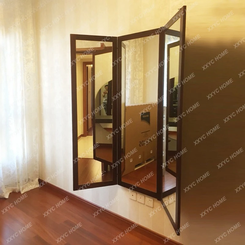 SS Wall-mounted dressing mirror folding full-length mirror hidden wall-mounted tri-fold mirror