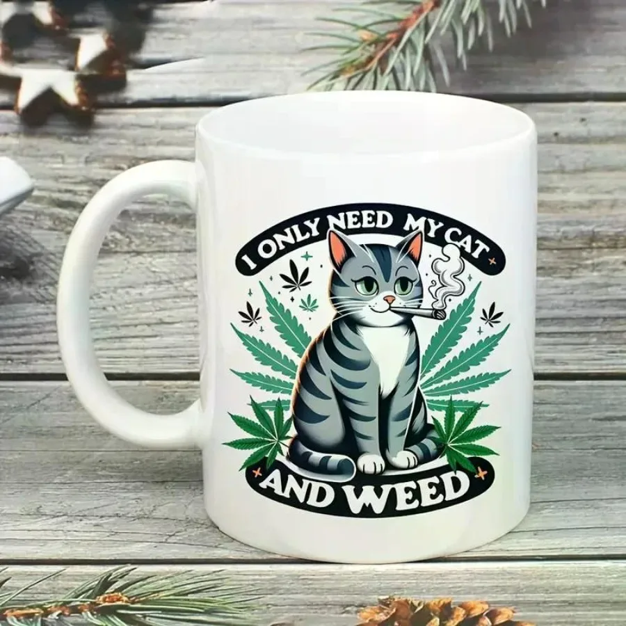 

Happy 11 Oz Ceramic Coffee Cup for Cat Lovers' All I Need Is My Cat 'Design Bowl Maker Safe And Reusable Perfect Gift