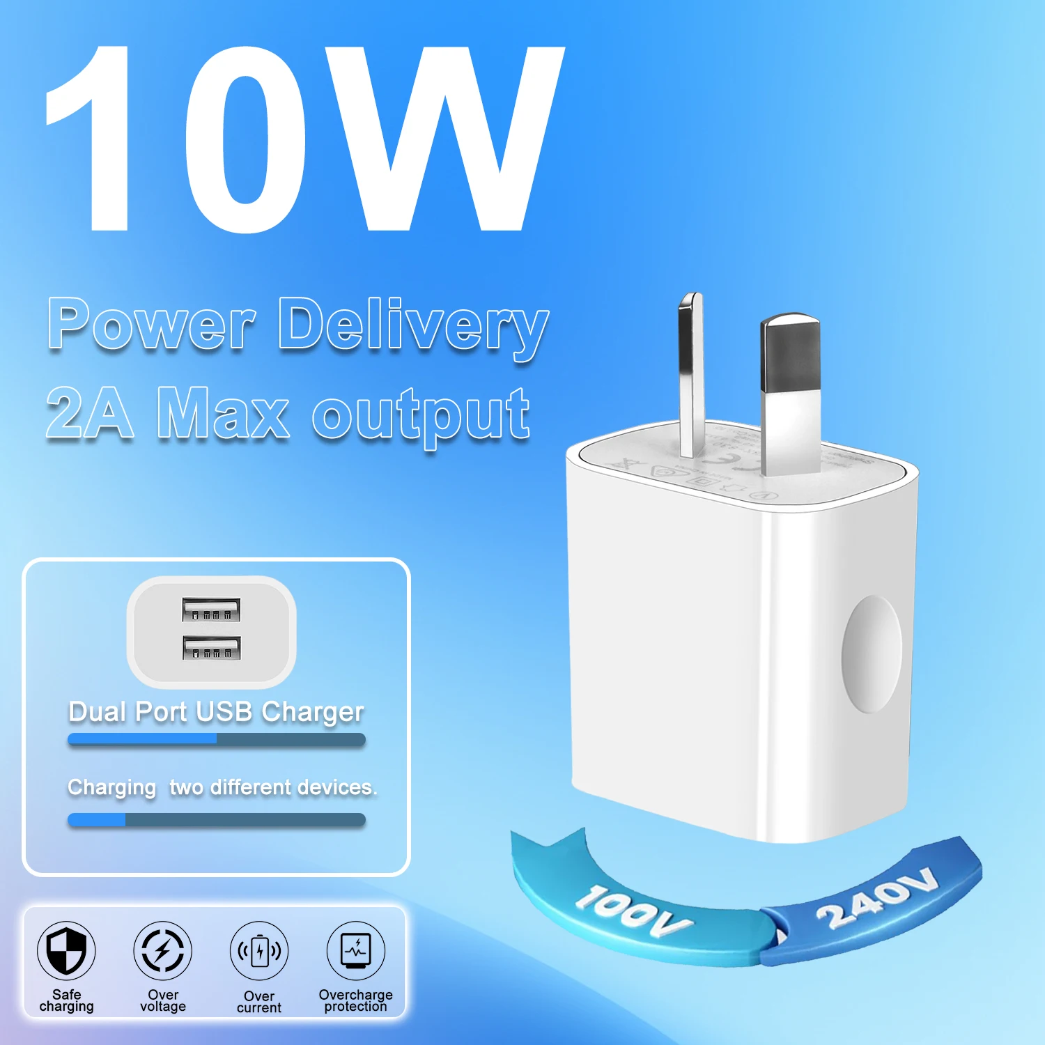 2pcs Dual USB Wall Charger USB Power Adapter Plug Double USB Wall Plug Adapter 2 porte USB AU Plug 5V/2.1A caricabatterie certificato