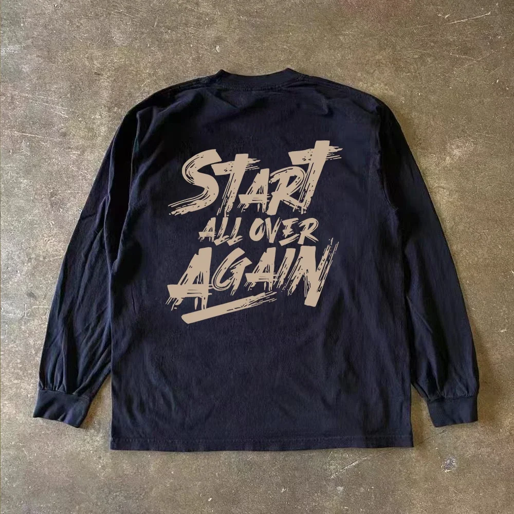 

Мужская хлопковая футболка свободного кроя с длинным рукавом, с буквенным принтом, для ношения под одеждой, осенняя, повседневная, удобная, дышащая