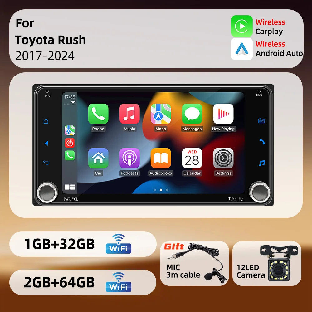 

Автомагнитола Android для Toyota Rush 2017-2024: 7-дюймовый экран, стереосистема 2 DIN с беспроводным CarPlay и GPS-навигацией