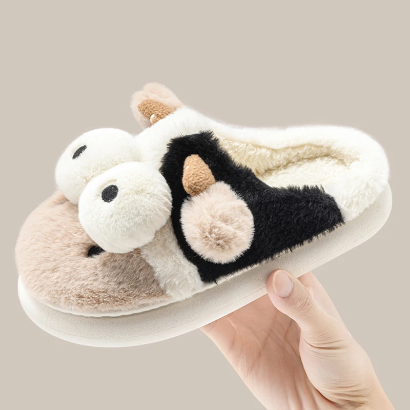 Feslishoet Winter Women Thick-Soled Shoes Adorable Cow Pattern Creative Non-Slip Comfy Versatile Indoor Outdoor Slippers Man