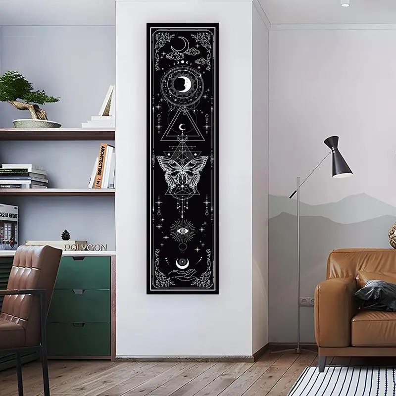 VIKAMA Black and White Mysticism Butterfly Eye of Knowledge Long Tapestry Wall Decoration Entrance Room Decoration Home Decor