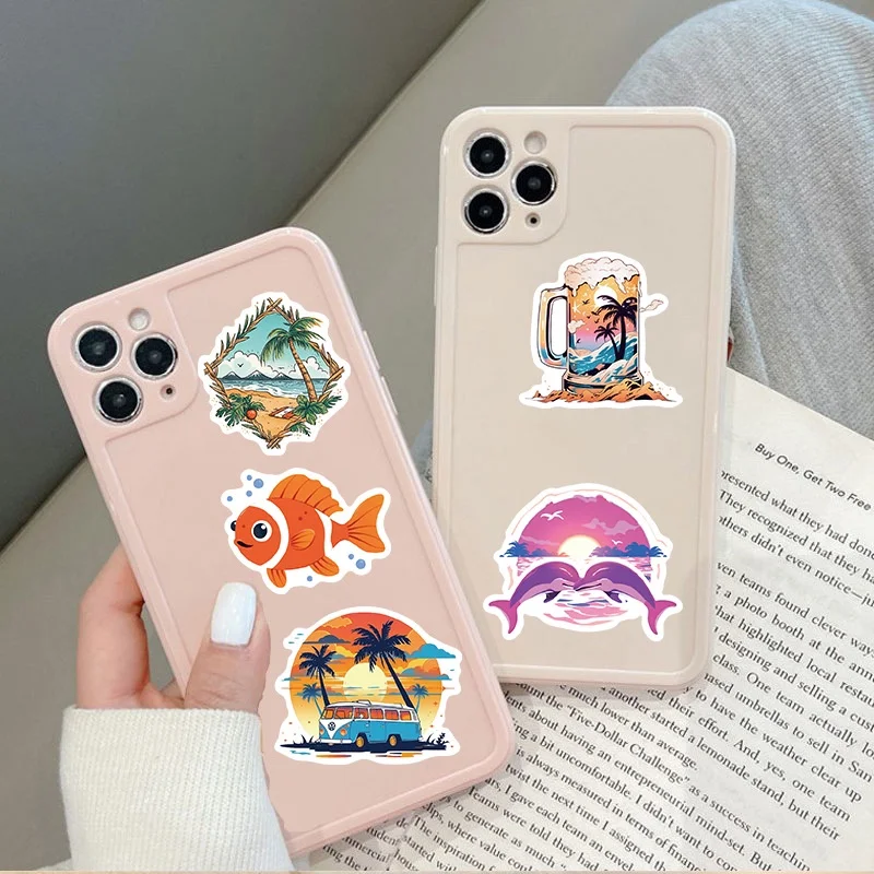 50 pçs dos desenhos animados verão praia vida marinha graffiti adesivos para capacete bicicleta mão conta decalques bulingbulingstickers loja