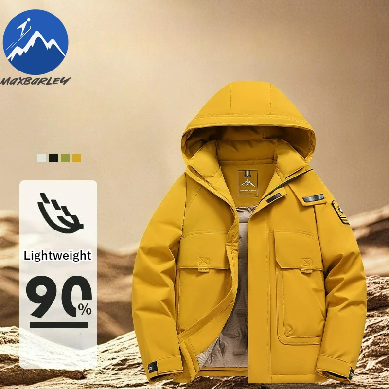 Maxbarley 2026 الرجال سترة شتوية عادية 90 الأبيض بطة أسفل سترة دافئة العلامة التجارية الفاخرة الباردة واقية يندبروف مقنعين معطف منتفخ
